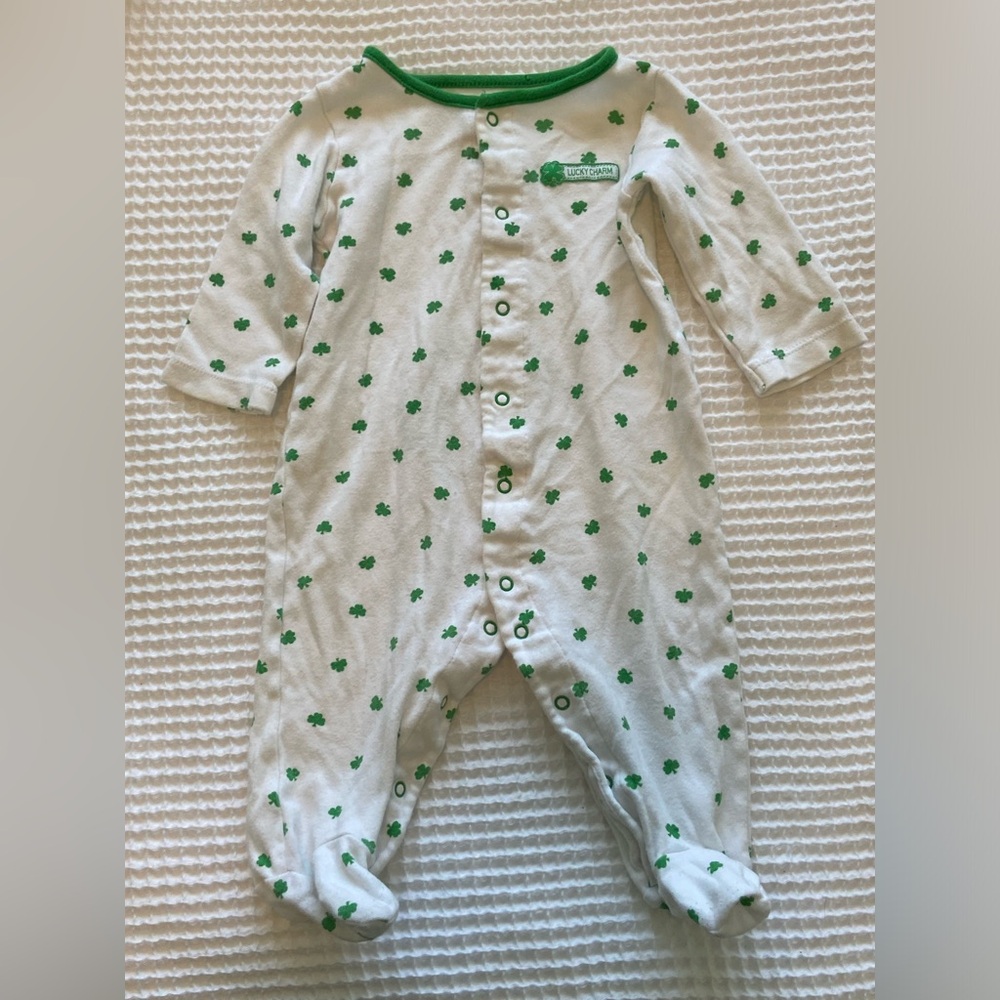 Carter's White Footie with Green Shamrocks St Patrick’s St Patties